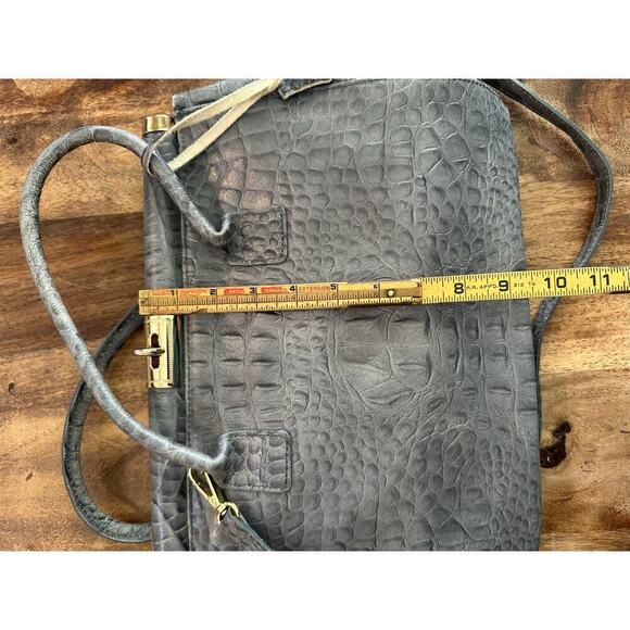 Women's Gray Genuine Leather Stamped Alligator Borse En Pelle Satchel Bag - Picture 5 of 10